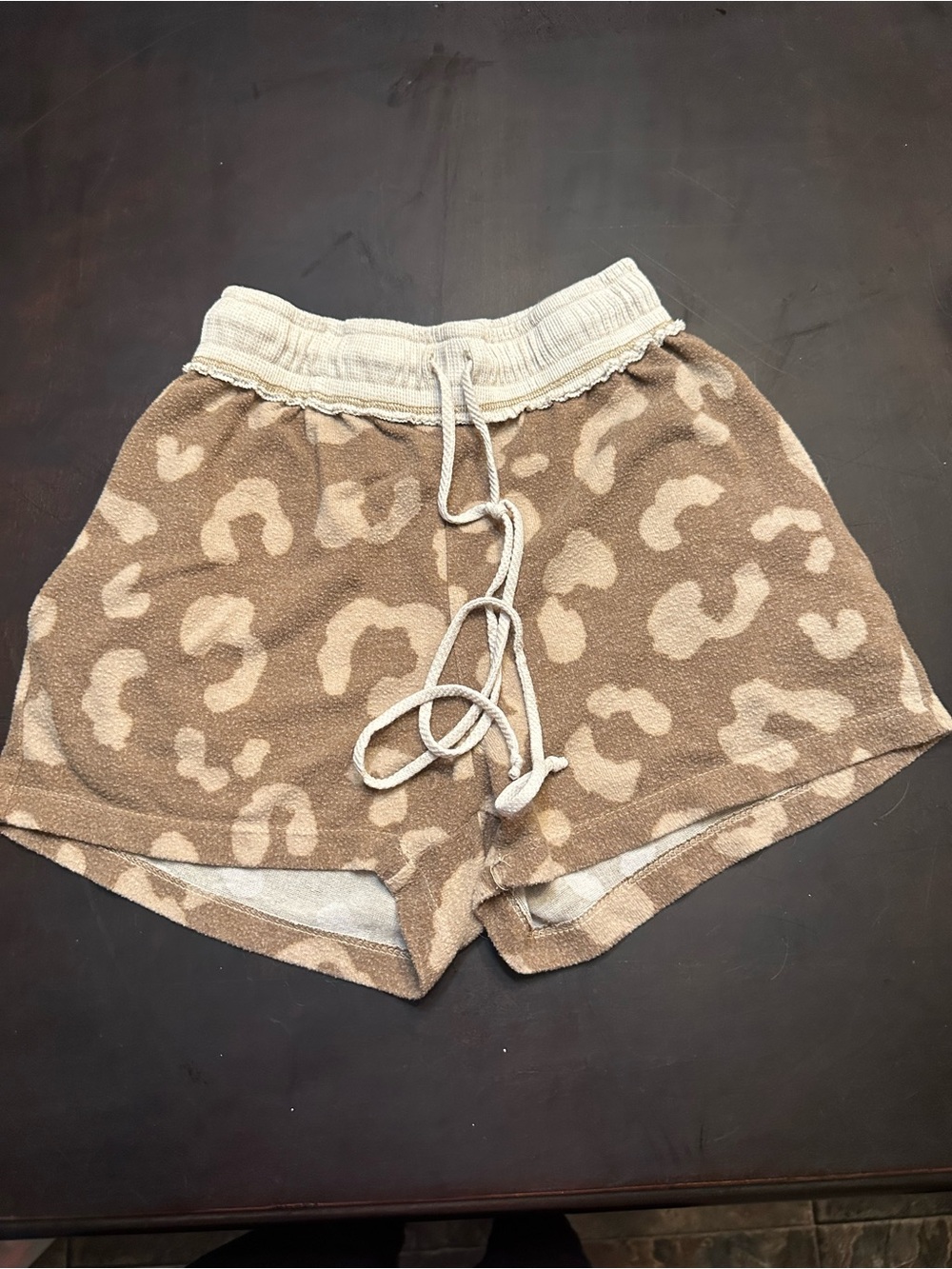 white birch Brown Leopard Terry Drawstring Lounge Shorts